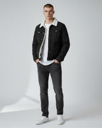 Lined Denim Jacket for Men with Fleece Collar