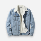 Lined Denim Jacket for Men with Fleece Collar