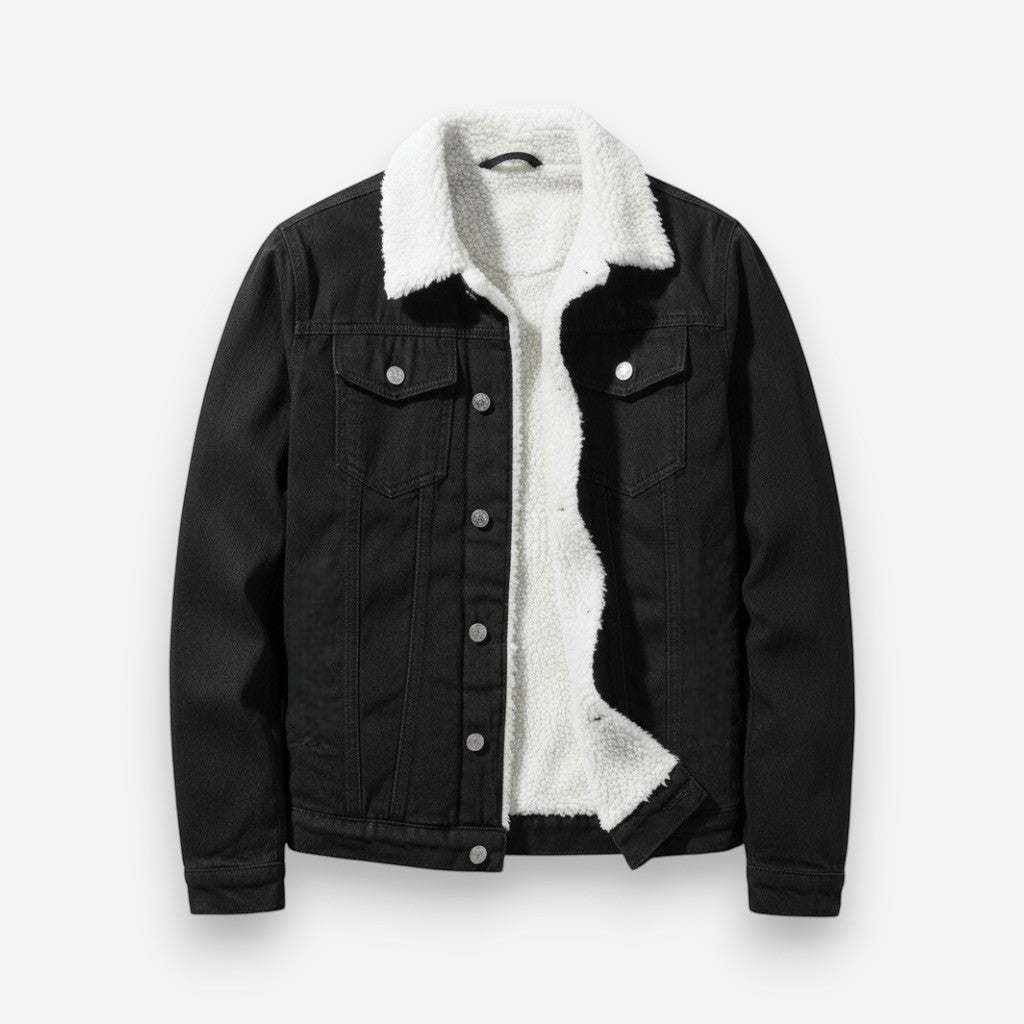 Lined Denim Jacket for Men with Fleece Collar