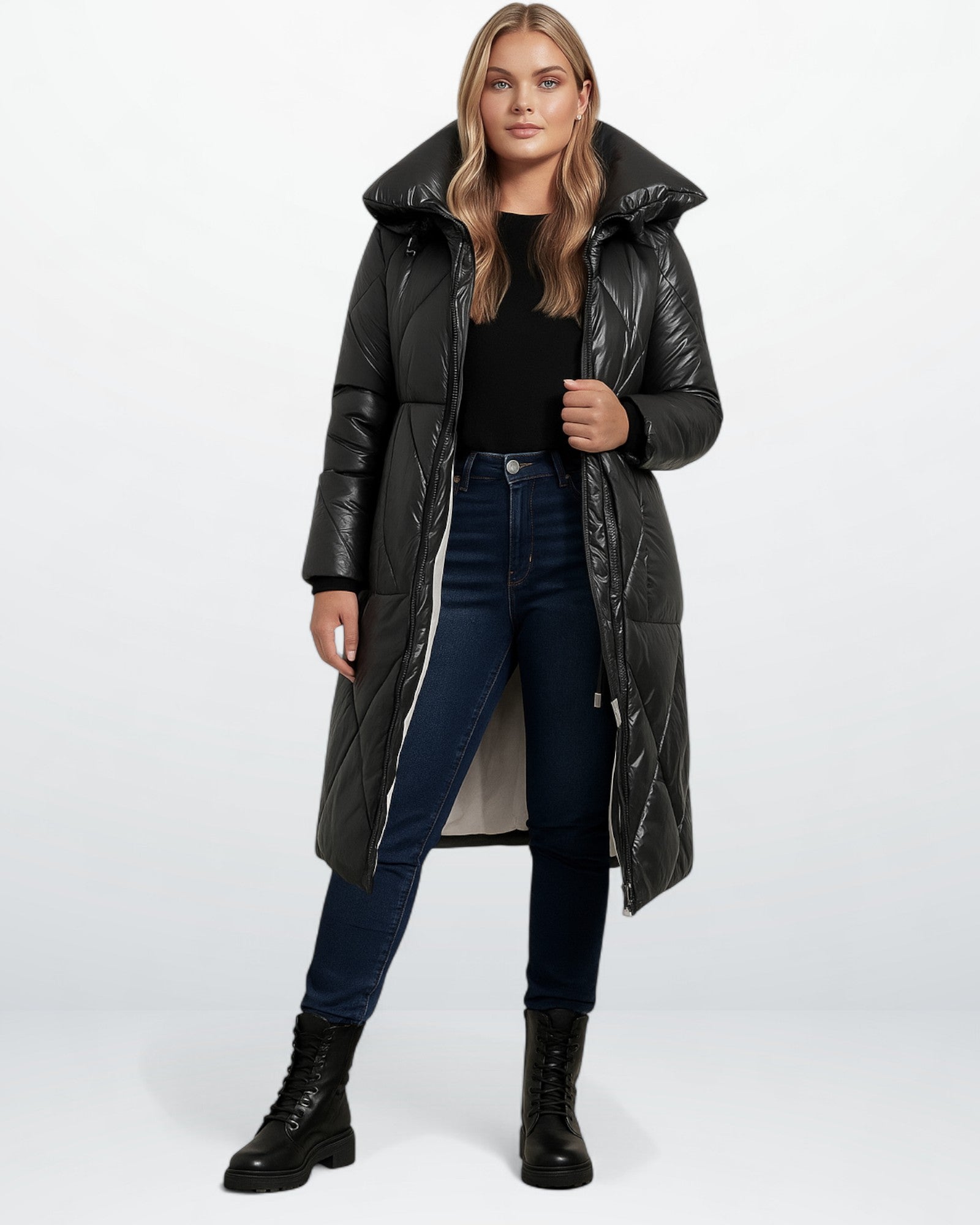 Long High Collar Puffer Jacket for Women