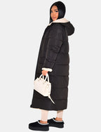 Long Hooded Puffer Coat with Sherpa Lining