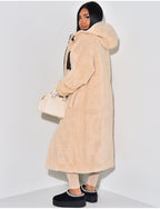 Long Hooded Puffer Coat with Sherpa Lining