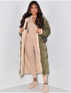 Long Hooded Puffer Coat with Sherpa Lining