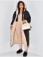 Long Hooded Puffer Coat with Sherpa Lining
