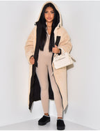 Long Hooded Puffer Coat with Sherpa Lining