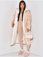 Long Hooded Puffer Coat with Sherpa Lining