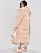 Long Hooded Puffer Coat with Sherpa Lining