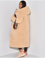Long Hooded Puffer Coat with Sherpa Lining
