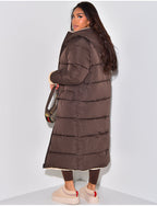 Long Hooded Puffer Coat with Sherpa Lining