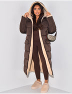 Long Hooded Puffer Coat with Sherpa Lining