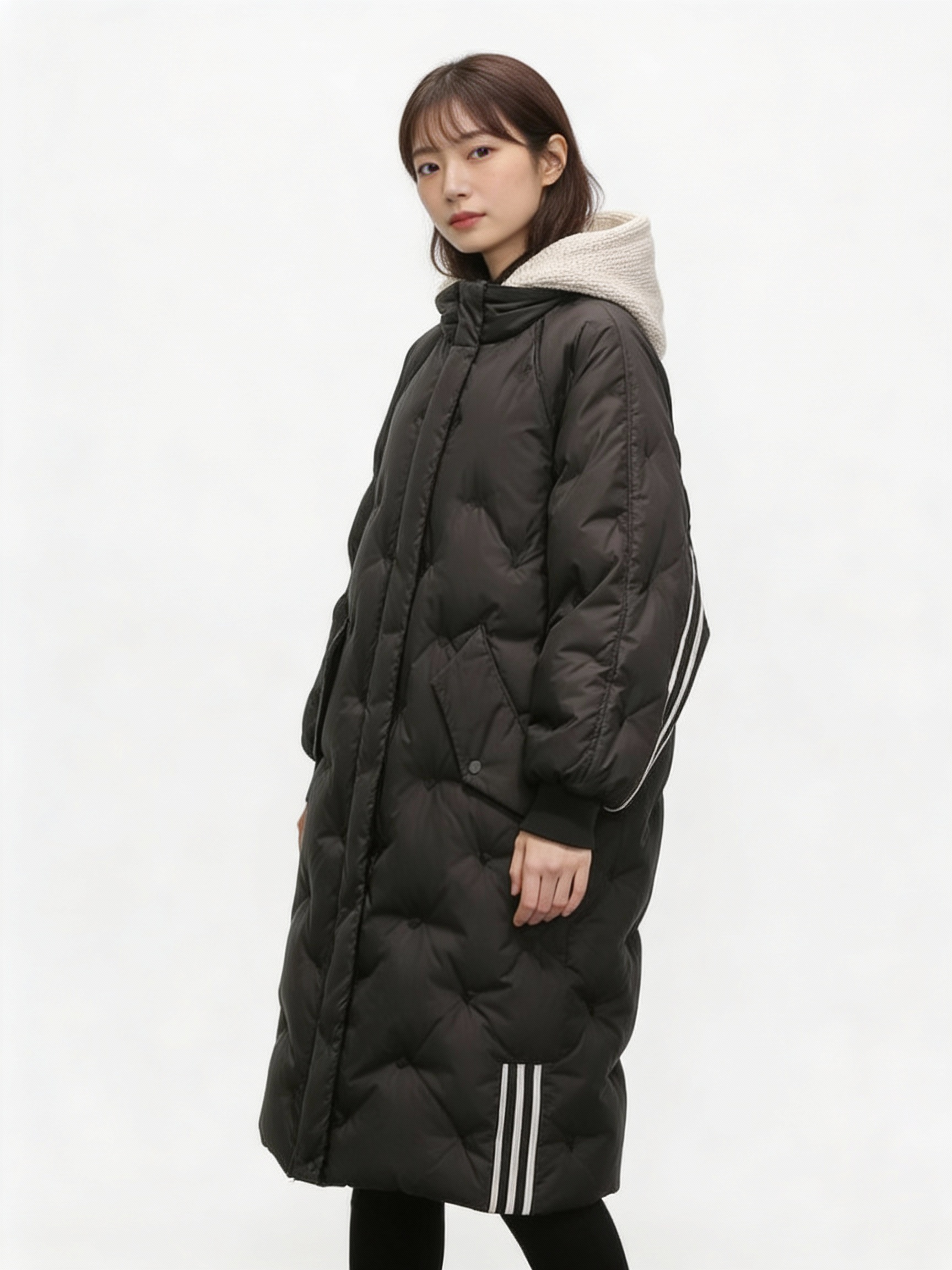 Long Quilted Puffer Coat with Hood for Women