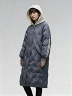 Long Quilted Puffer Coat with Hood for Women
