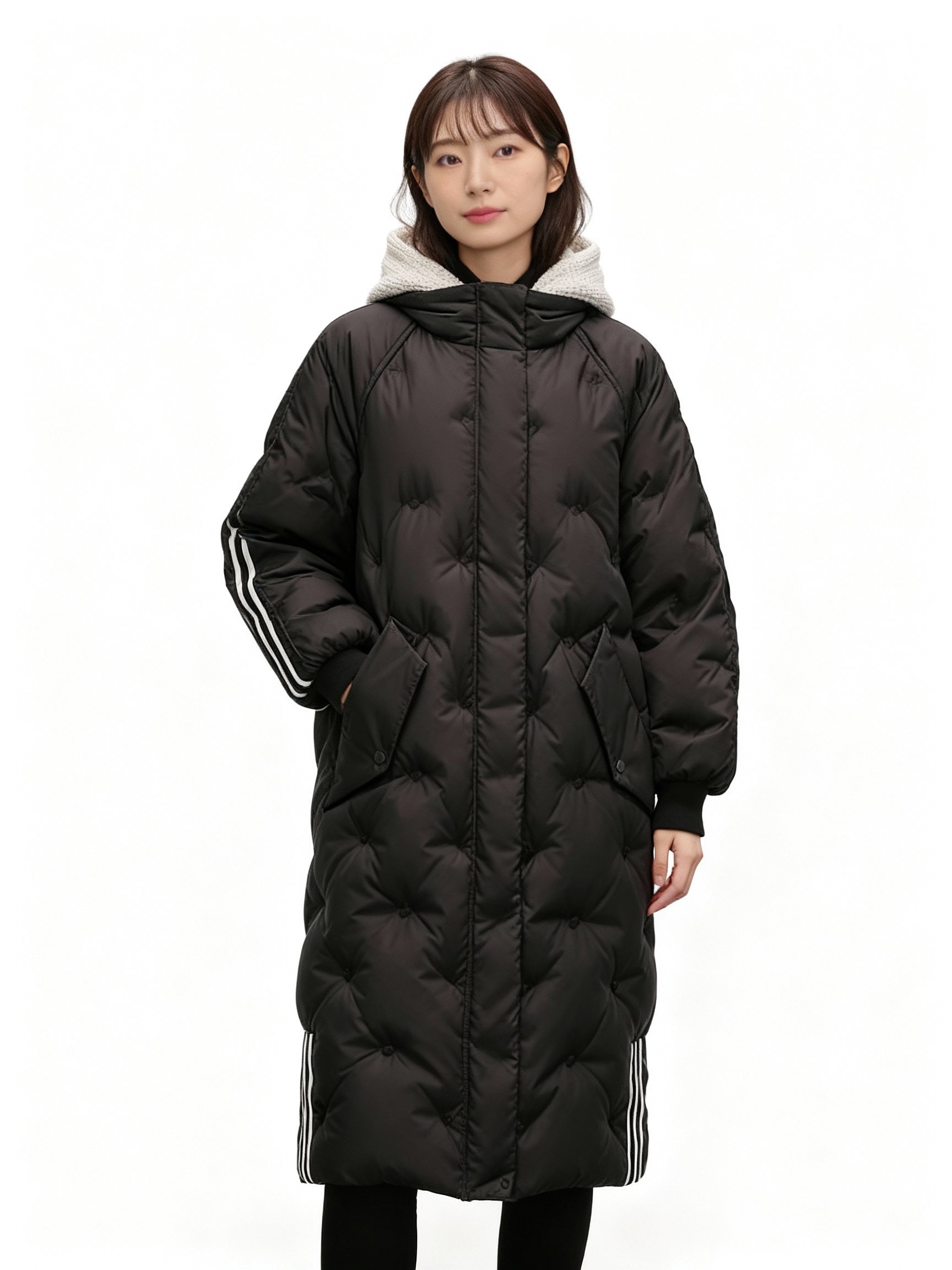 Long Quilted Puffer Coat with Hood for Women