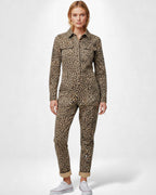 Long Sleeve Printed Jumpsuit with Shirt Collar