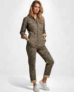Long Sleeve Printed Jumpsuit with Shirt Collar