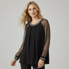 Long Sleeve Sequin Top with Mesh Sleeves for Women