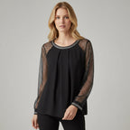 Long Sleeve Sequin Top with Mesh Sleeves for Women