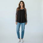 Long Sleeve Sequin Top with Mesh Sleeves for Women