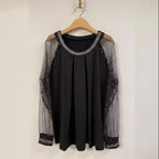 Long Sleeve Sequin Top with Mesh Sleeves for Women