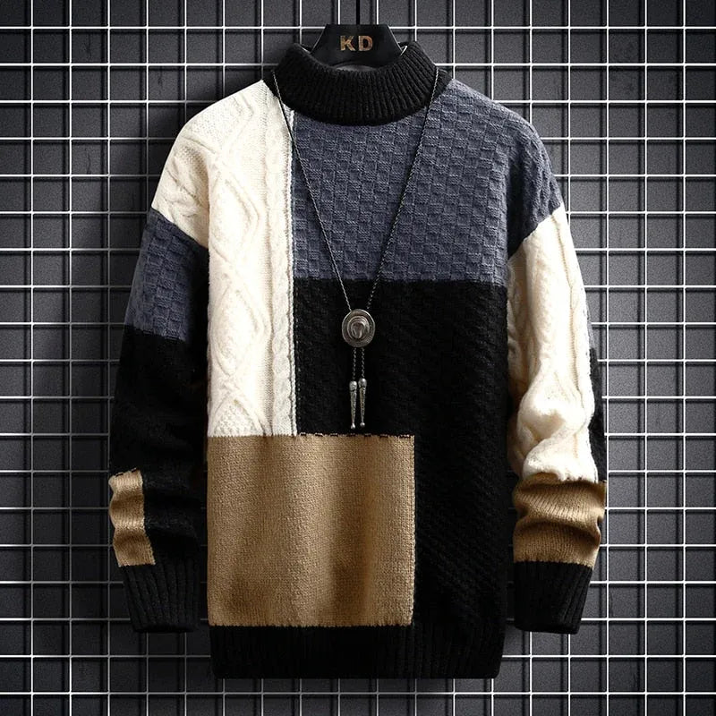 Loose-Fit Crewneck Sweater with Patchwork Design 2