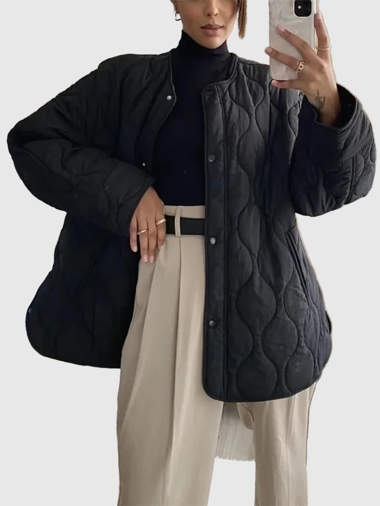 Quilted Round Collar Women’s Jacket | Popper Fastening