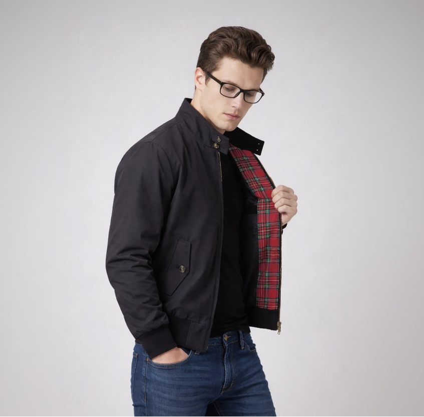 Men's Blouson Jacket with Stand-Up Collar and Elastic Cuffs