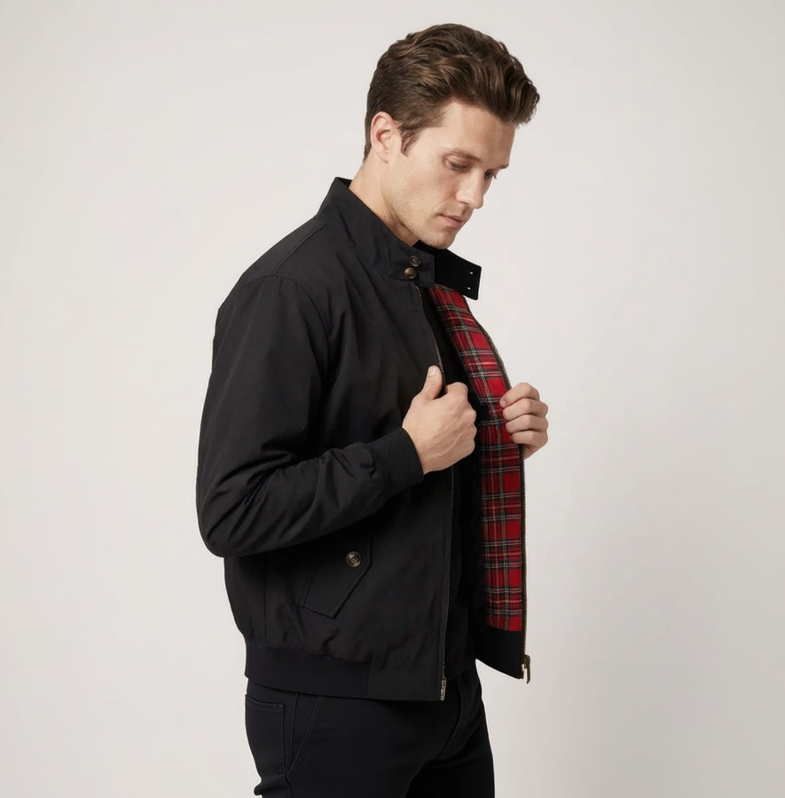 Men's Blouson Jacket with Stand-Up Collar and Elastic Cuffs