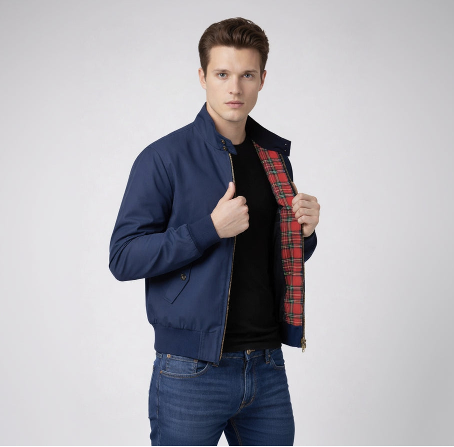 Men's Blouson Jacket with Stand-Up Collar and Elastic Cuffs