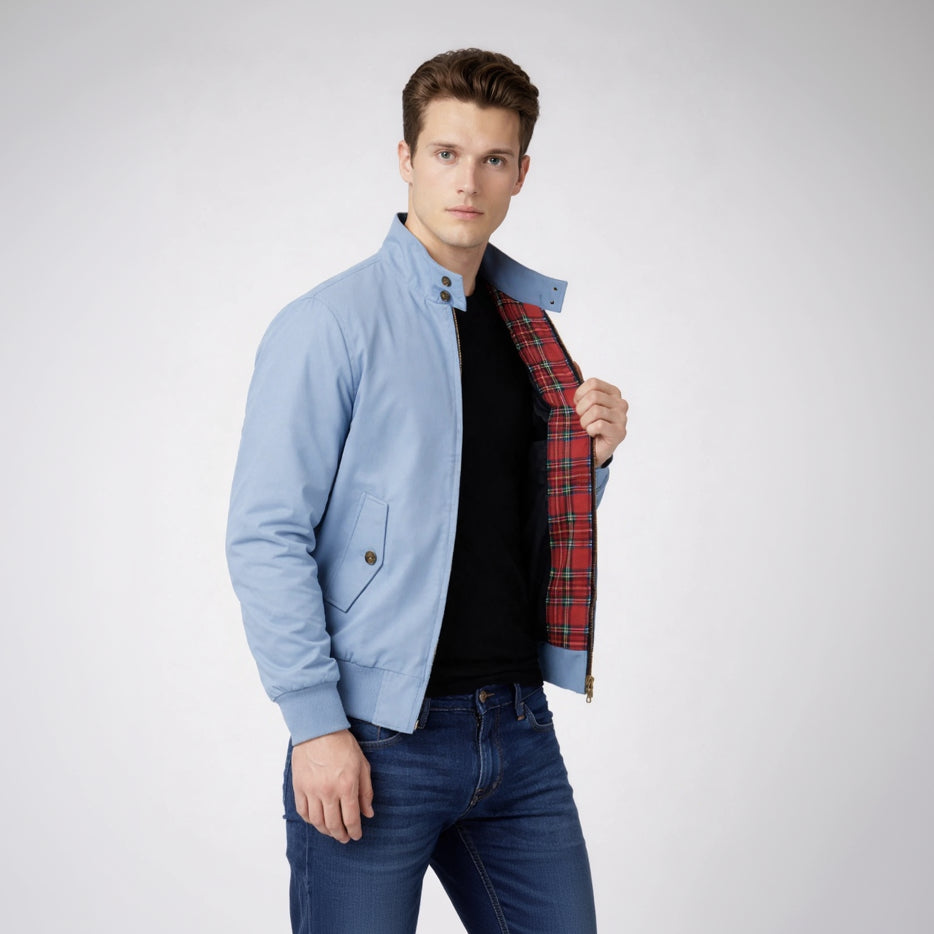 Men's Blouson Jacket with Stand-Up Collar and Elastic Cuffs
