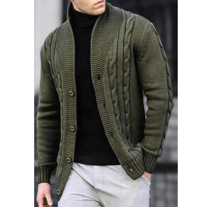 Men's Cable Knit Cardigan with Button Closure
