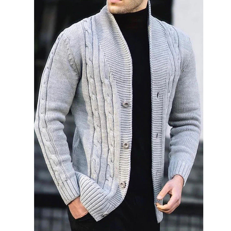 Men's Cable Knit Cardigan with Button Closure