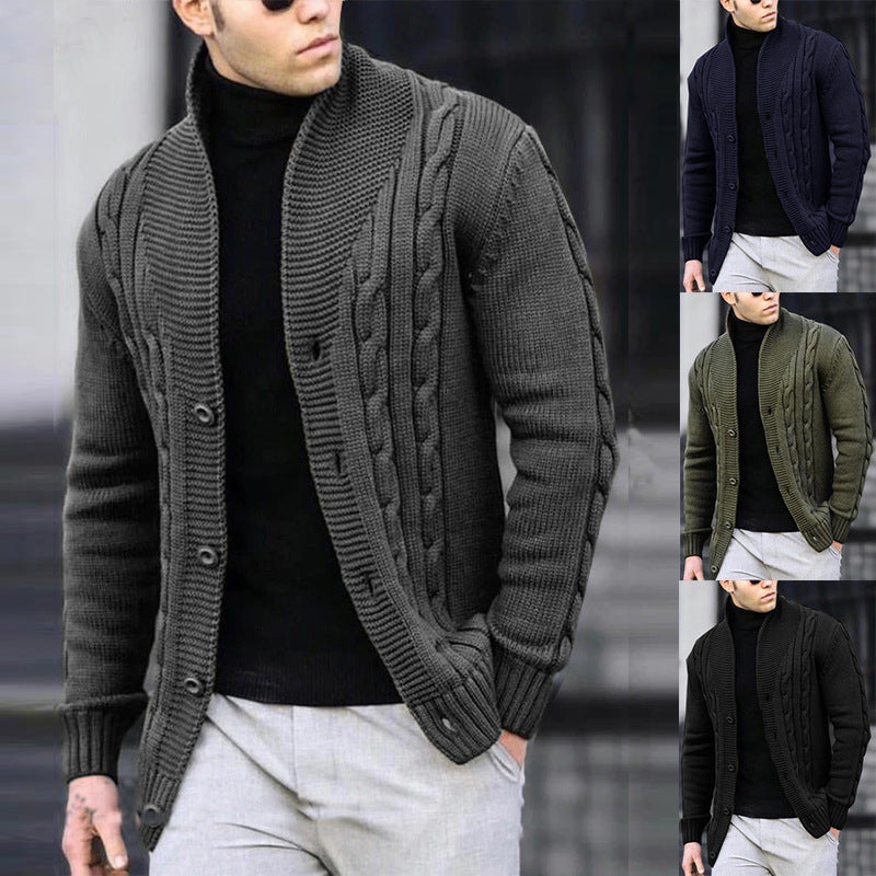 Men's Cable Knit Cardigan with Button Closure