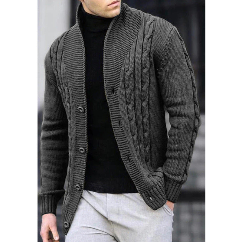 Men's Cable Knit Cardigan with Button Closure