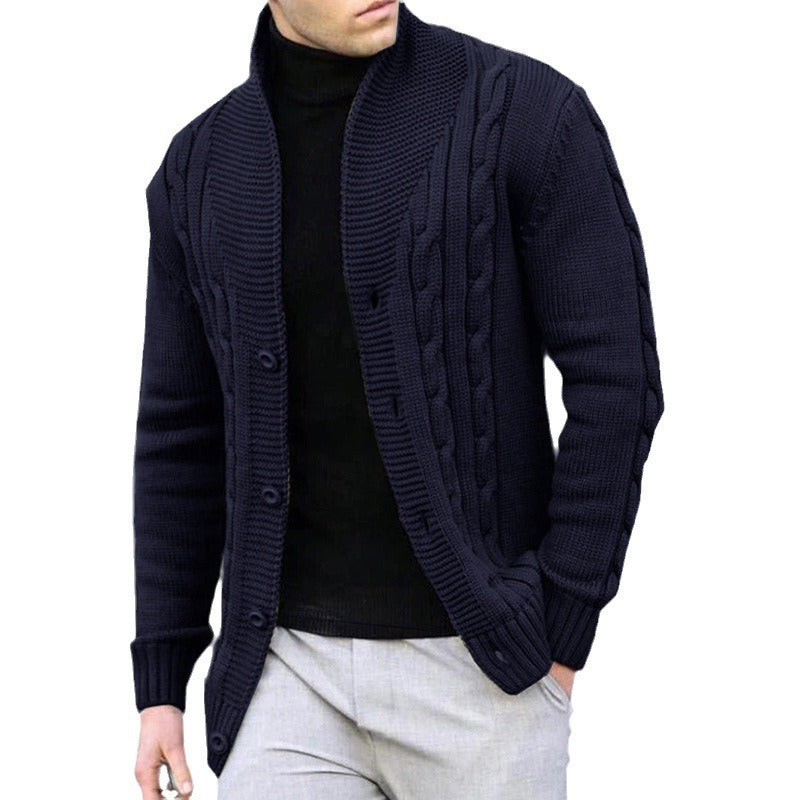Men's Cable Knit Cardigan with Button Closure