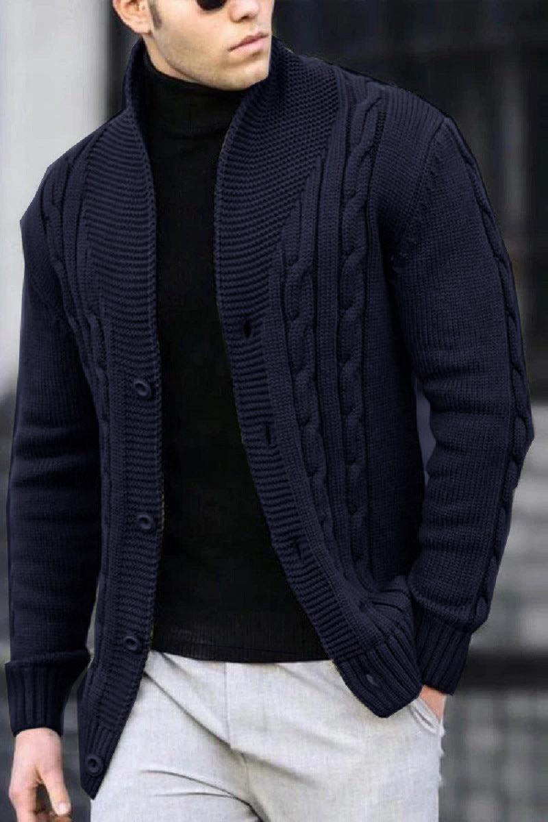 Men's Cable Knit Cardigan with Button Closure