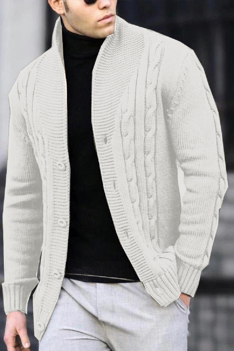 Men's Cable Knit Cardigan with Button Closure