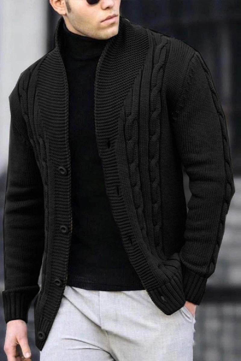 Men's Cable Knit Cardigan with Button Closure