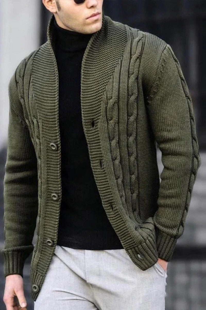 Men's Cable Knit Cardigan with Button Closure