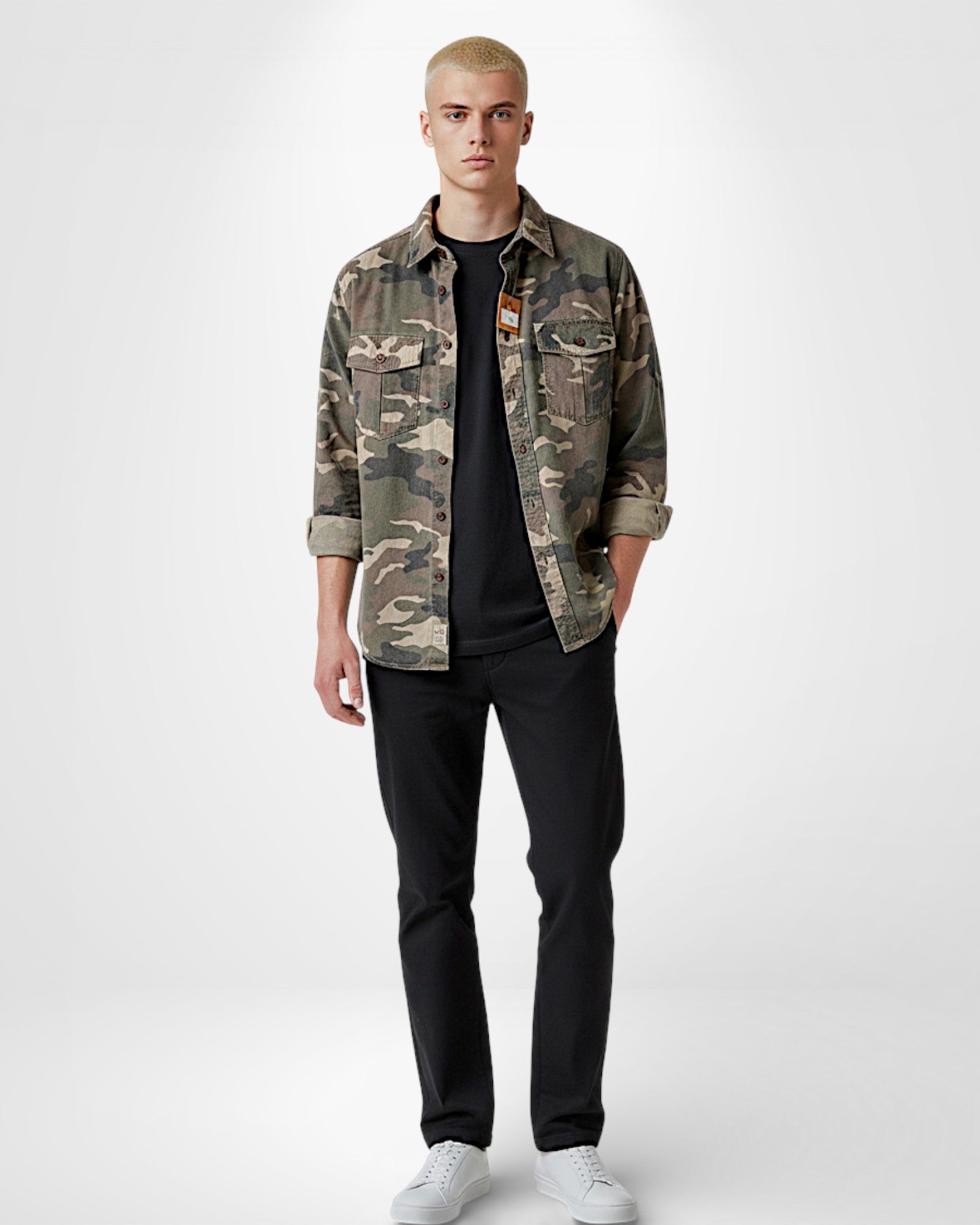 Men's Camouflage Shirt Jacket with Patch Pockets
