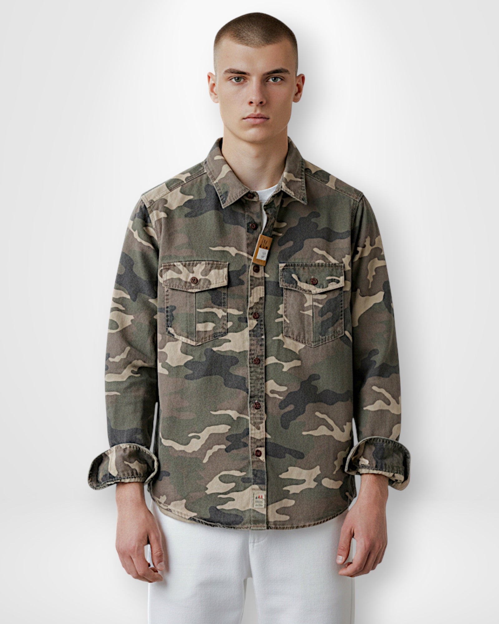 Men's Camouflage Shirt Jacket with Patch Pockets