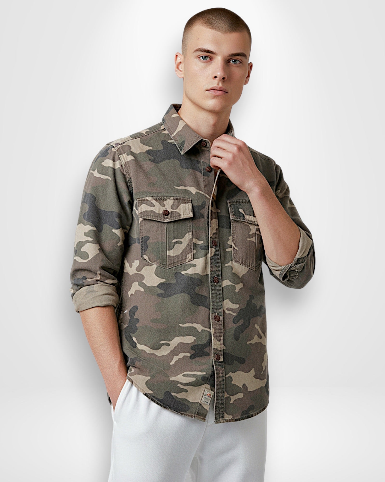 Men's Camouflage Shirt Jacket with Patch Pockets
