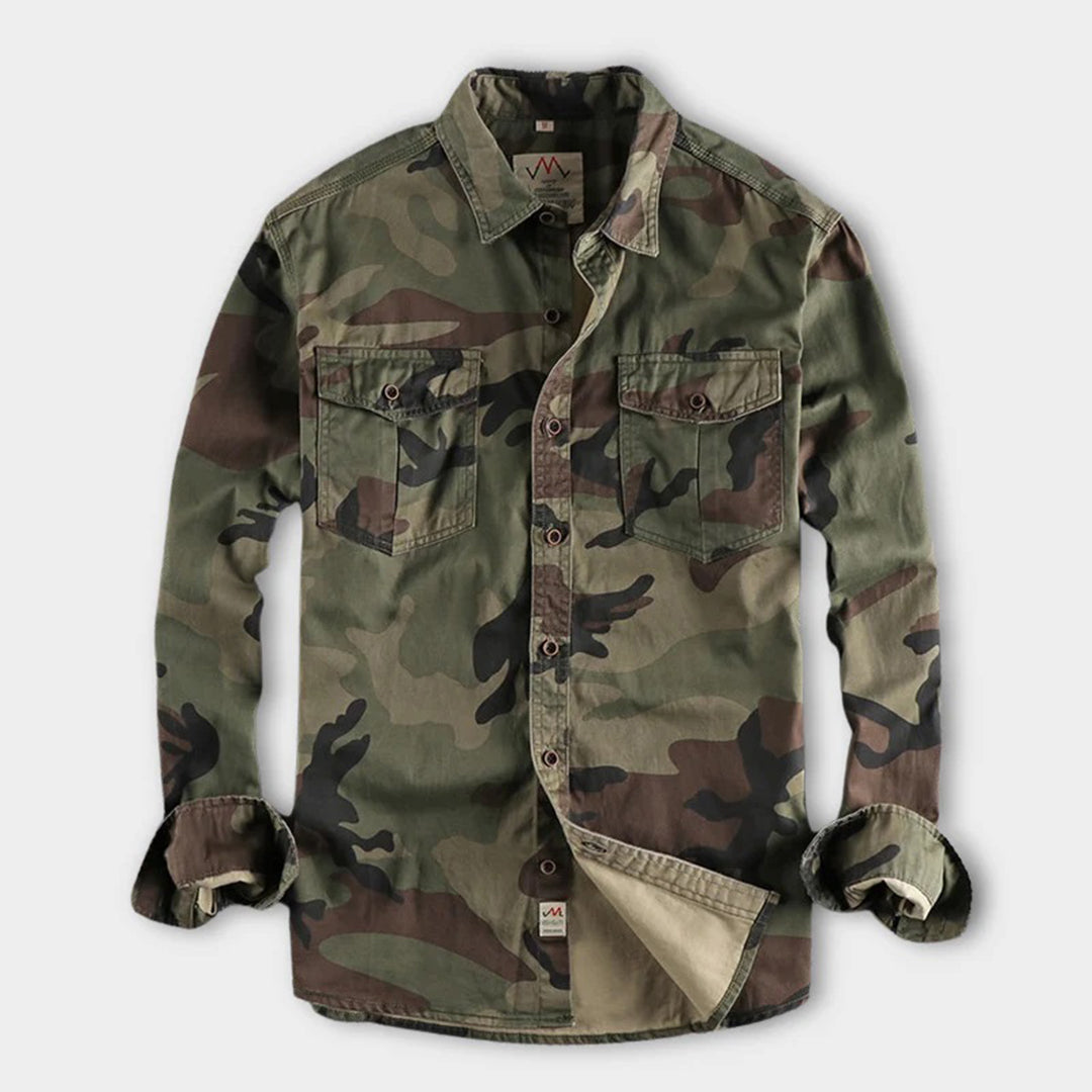 Men's Camouflage Shirt Jacket with Patch Pockets