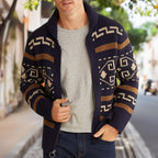 Men's Cardigan with High Collar and Pattern