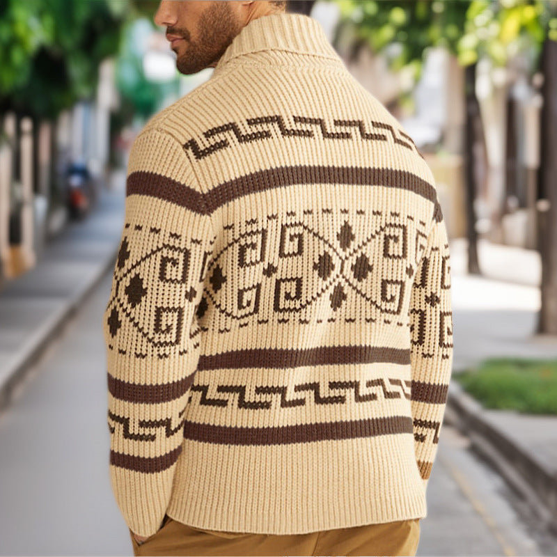 Men's Cardigan with High Collar and Pattern
