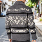 Men's Cardigan with High Collar and Pattern