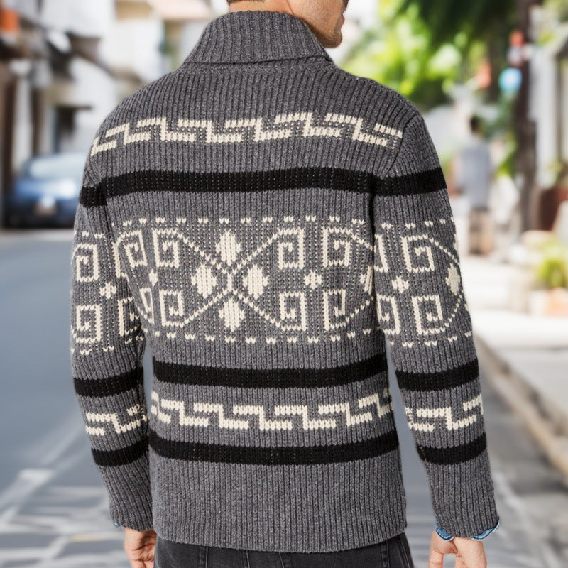 Men's Cardigan with High Collar and Pattern