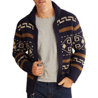 Men's Cardigan with High Collar and Pattern