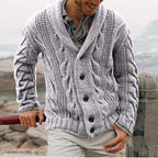Men's Chunky Knit Cardigan with Lapel