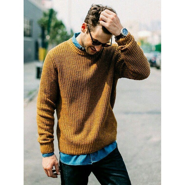 Men's Chunky Knit Crew Neck Sweater