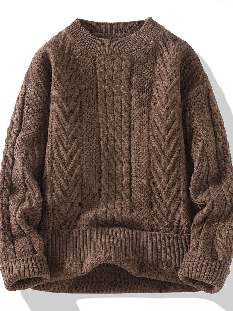Men's Chunky Knit Sweater with Cable Pattern